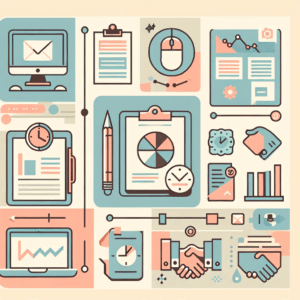 กราฟและอุปกรณ์สำนักงานในรูปแบบกราฟิก