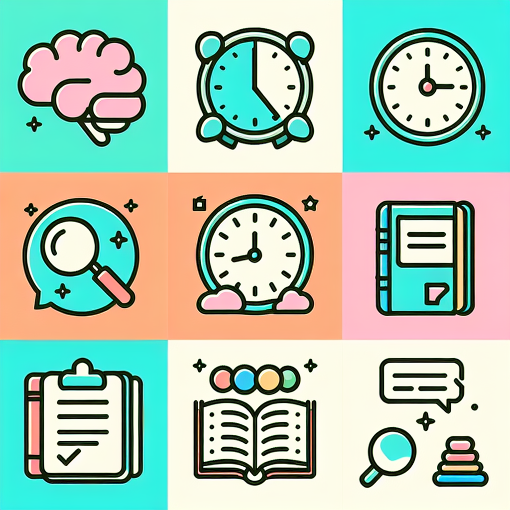 ไอคอนสมอง นาฬิกา และหนังสือ