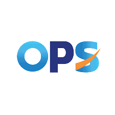 โลโก้ OPS สีฟ้าและส้ม