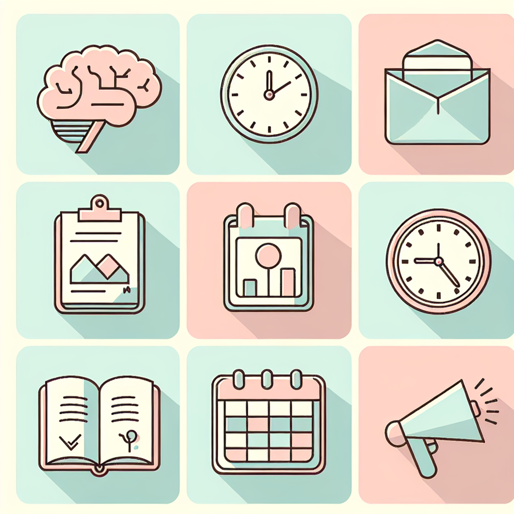 Icons representing time, organization, and communication