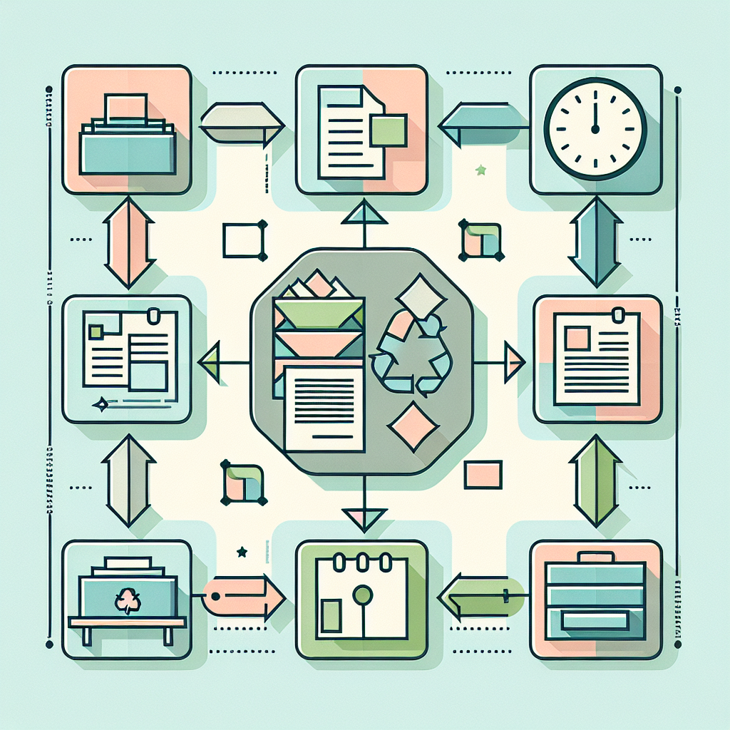 Flowchart with icons for documents and tasks